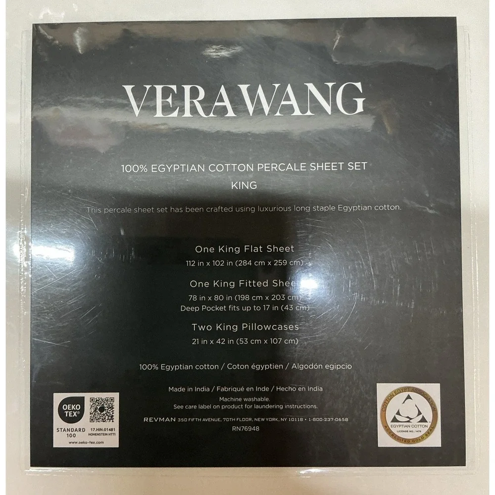 Vera Wang 100% Egyptian Cotton Percale Sheet Set 